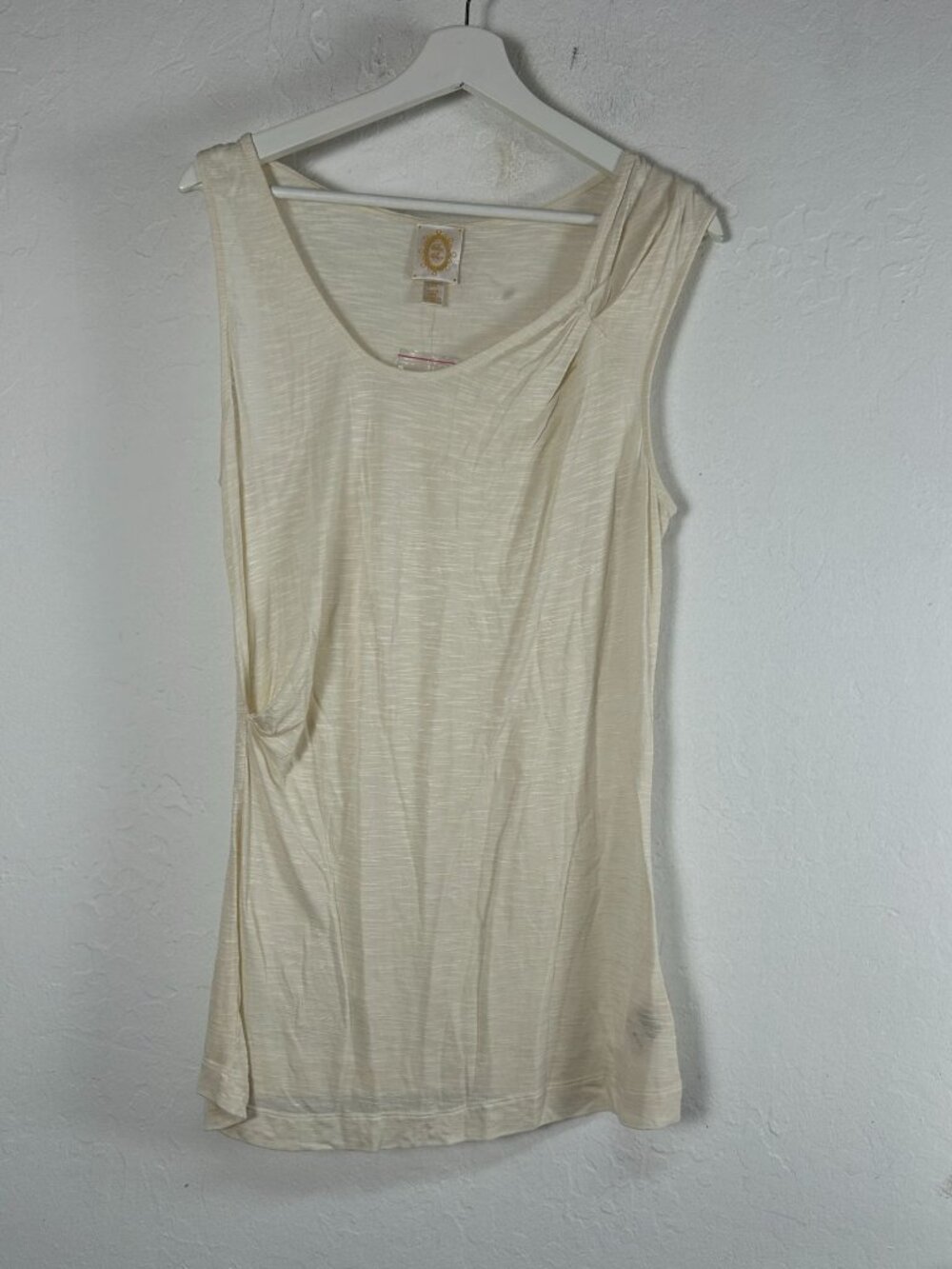 Ric Rac Anthropologie Women Ivory Ruched Accent Sleeveless Tunic Top Medium NWOT